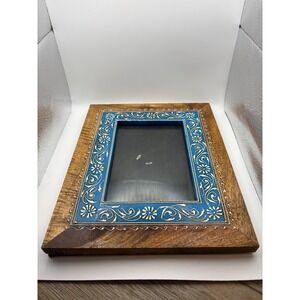 Hand Painted Floral Wood Picture Frame Blue White Boho Mango Wood 4x6 8x10